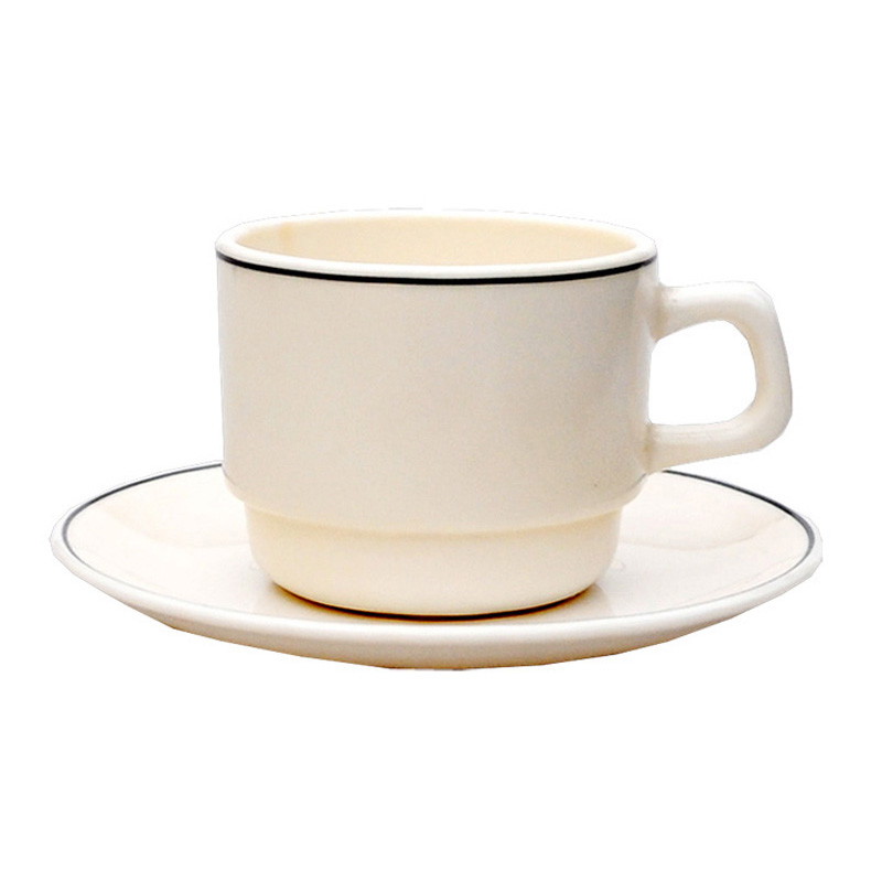 灰邊象牙咖啡杯底盤(強化) 14cm
