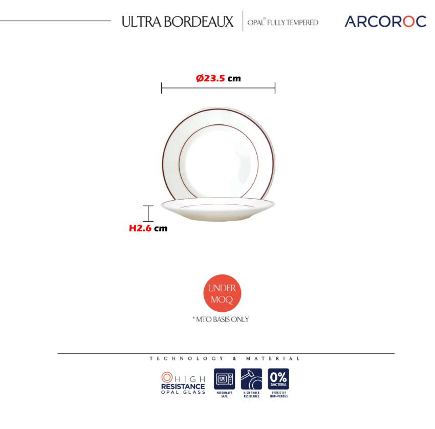Arcoroc - Bordeaux 紅邊平盤 23.5cm
